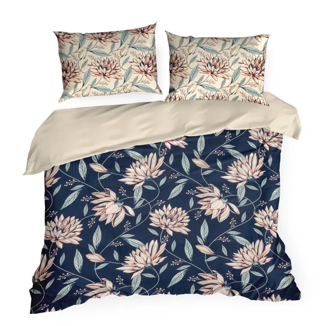 Posteľné obliečky Nova z bavlneného saténu s potlačou kvetov 220x200 cm