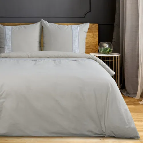 Ložní povlečení Reina zdobené vyšívanou aplikací z bavlny renforcé 220x200 cm - šedé