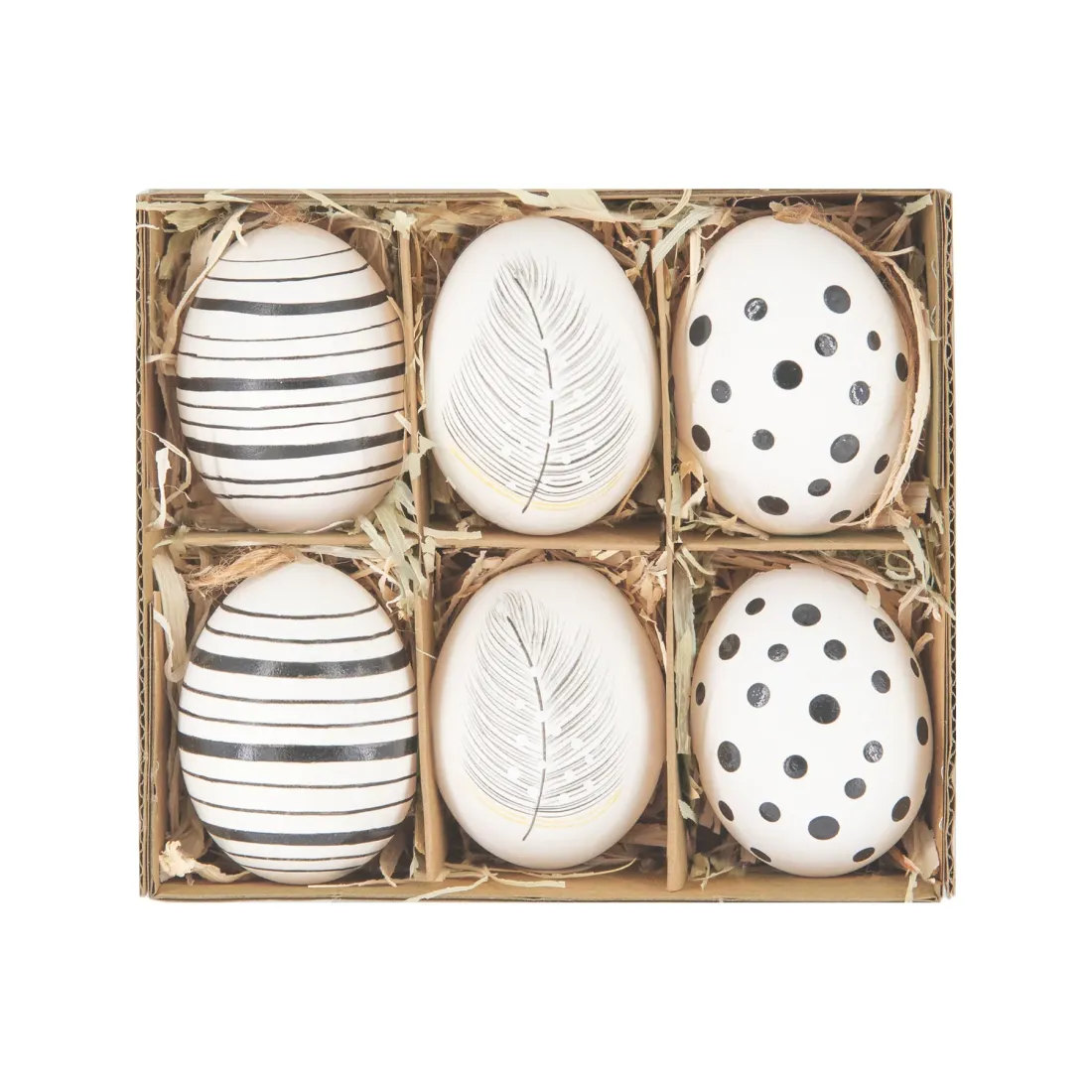 Přírodní vyfouknutá vajíčka bílo-černá mix 6 ks