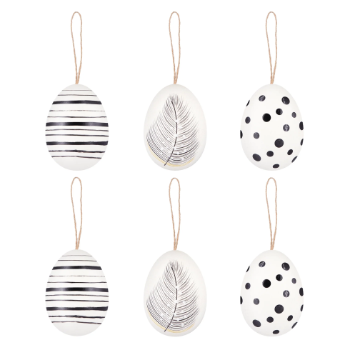 Prírodné vyfúknuté vajíčka bielo-čierne mix 6 ks