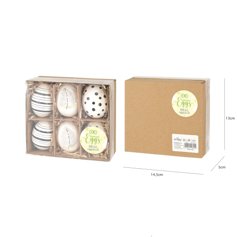 Prírodné vyfúknuté vajíčka bielo-čierne mix 6 ks