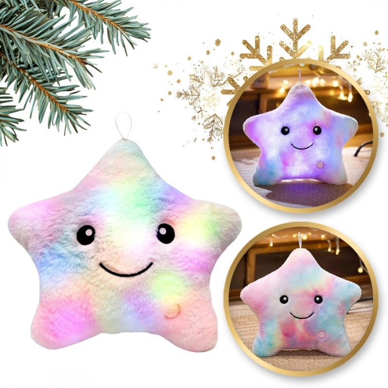 Růžový ombré LED polštář Hvězda, 40 × 35 cm