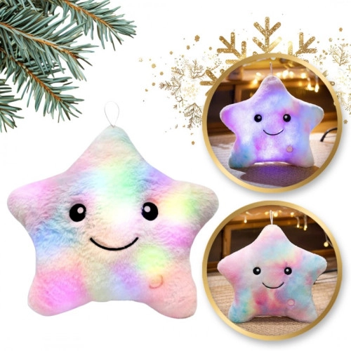 Růžový ombré LED polštář Hvězda, 40 × 35 cm