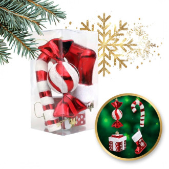 Sada 4 červených vánočních ozdob