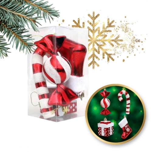 Sada 4 červených vianočných ozdôb