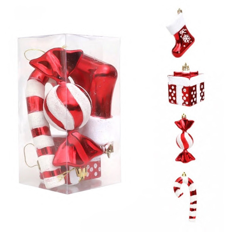 Sada 4 červených vianočných ozdôb