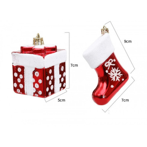 Sada 4 červených vánočních ozdob