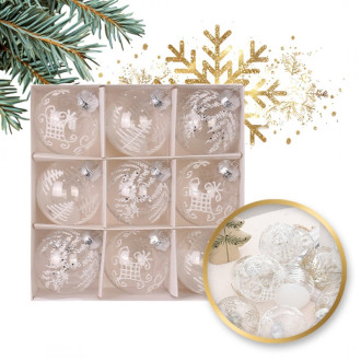 Sada bílých vánočních koulí 9 ks, průměr 8 cm