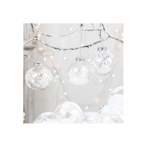 Sada bílých vánočních koulí 9 ks, průměr 8 cm