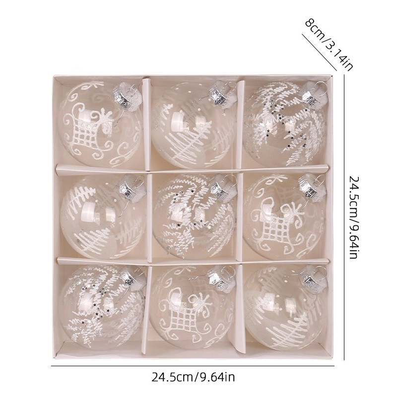 Sada bielych vianočných gúľ 9 ks, priemer 8 cm