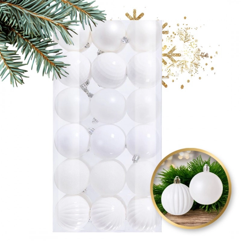 Sada bielzch vianočných nerozbitných gúľ 36 ks, priemer 6 cm