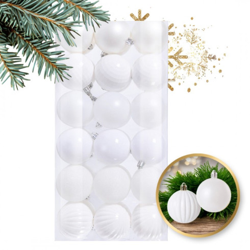 Sada bílých vánočních nerozbitných koulí 36 ks, průměr 6 cm