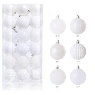 Sada bílých vánočních nerozbitných koulí 36 ks, průměr 6 cm