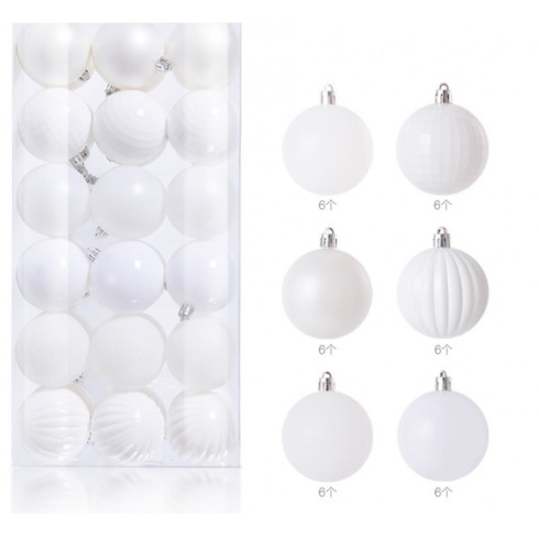 Sada bílých vánočních nerozbitných koulí 36 ks, průměr 6 cm