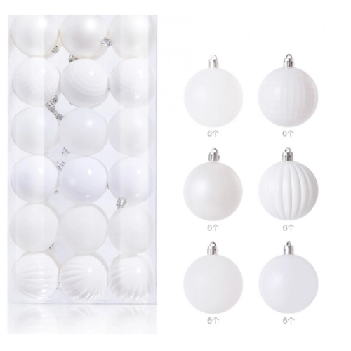 Sada bielzch vianočných nerozbitných gúľ 36 ks, priemer 6 cm