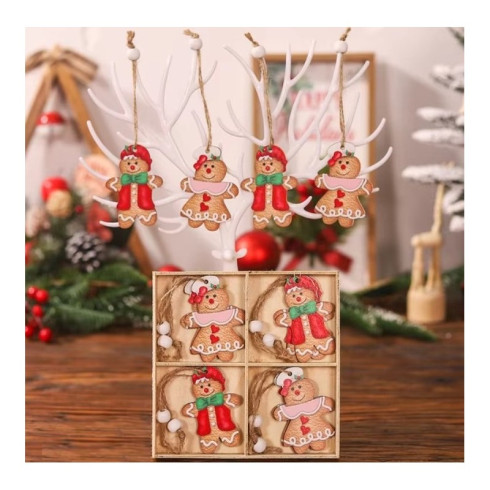 Sada drevených vianočných ozdôb Postavičky z perníka, 12 ks