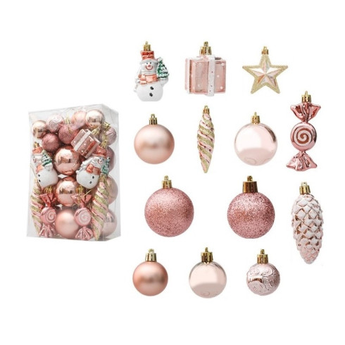 Sada růžových vánočních ozdob 29 ks, průměr 6 cm
