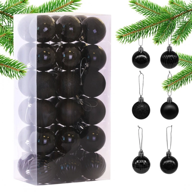 Sada vianočných čiernych gúľ 36 ks, priemer 5,5 cm