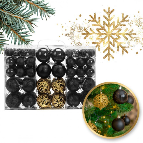 Sada vánočních koulí 100 ks, černo‑zlaté