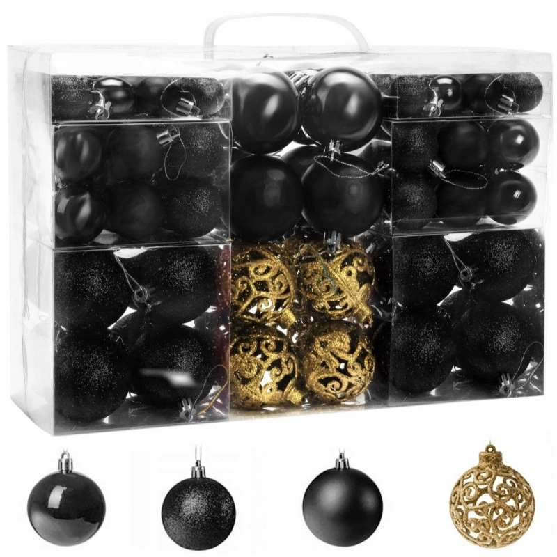 Sada vianočných gúľ 100 ks, čierno‑zlaté