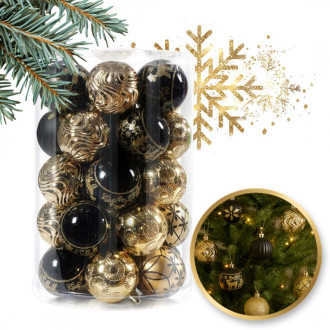 Sada vánočních koulí 34 ks, zlato-černé
