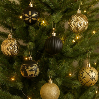 Sada vánočních koulí 34 ks, zlato-černé