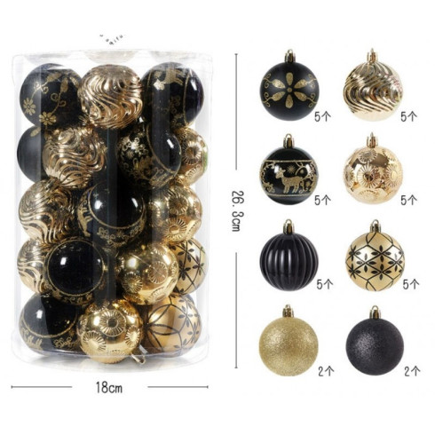 Sada vánočních koulí 34 ks, zlato-černé