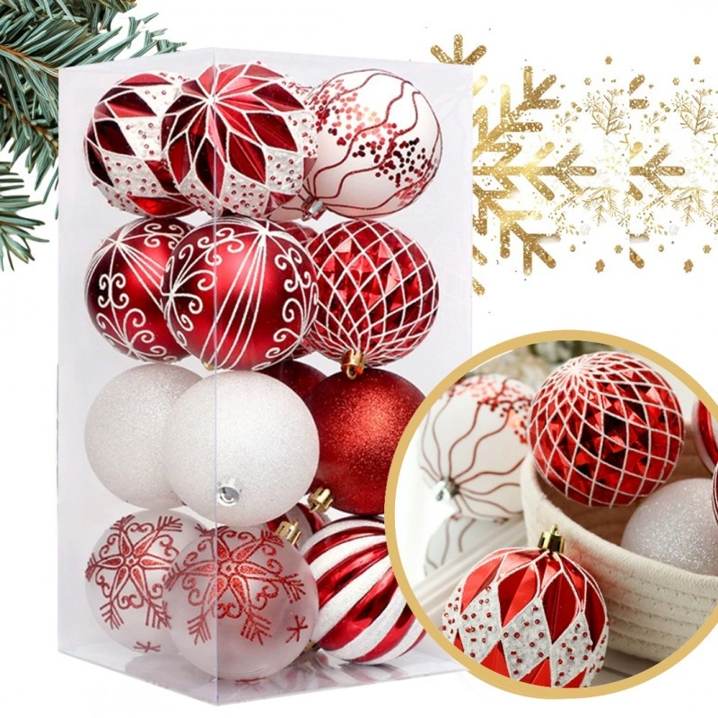 Sada vianočných gúľ bielo-červené 16 ks, priemer 8 cm
