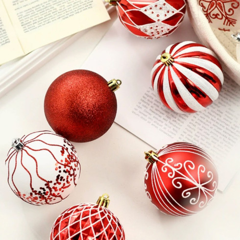 Sada vánočních koulí bílo-červené 16 ks, průměr 8 cm