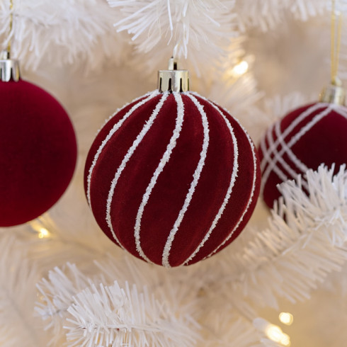 Sada vánočních koulí sametově červené 9 ks, 8 cm