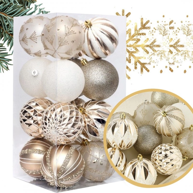 Sada vianočných gúľ zlaté 16 ks, priemer 8 cm