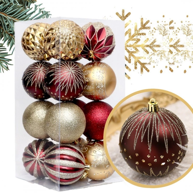 Sada vianočných gúľ zlato-červené 16 ks, priemer 8 cm