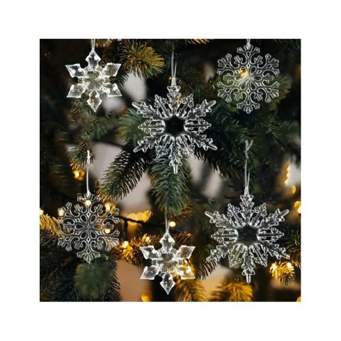 Sada vánočních ozdob ve tvaru vloček na stromeček, 12 ks