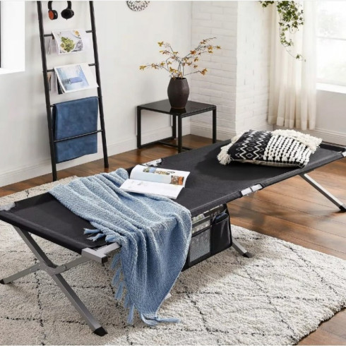 Skladacia kempingová posteľ 190x62 cm, čierna