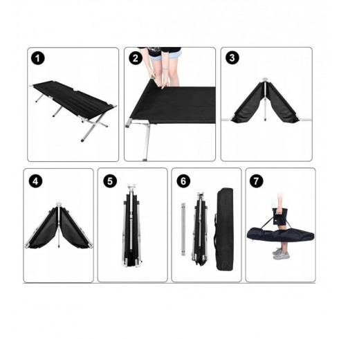 Skladacia kempingová posteľ 190x62 cm, čierna