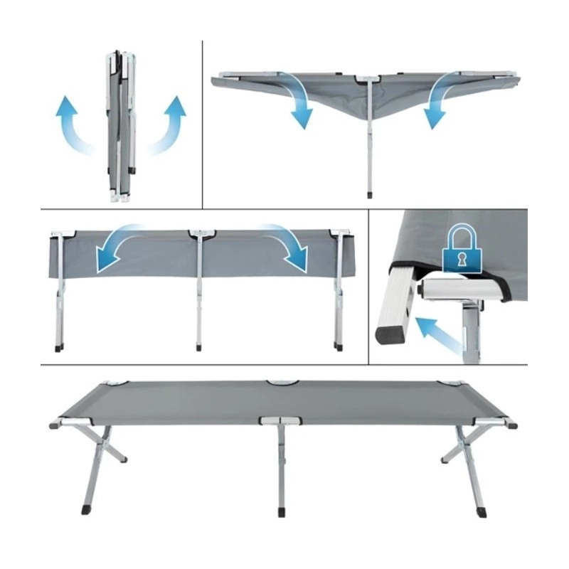 Skladacia kempingová posteľ 190x62 cm, sivá