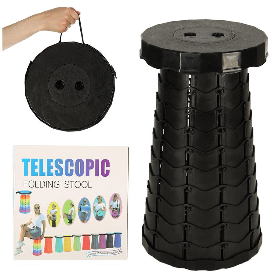 Skladacia stolička s nastaviteľnou výškou, čierna