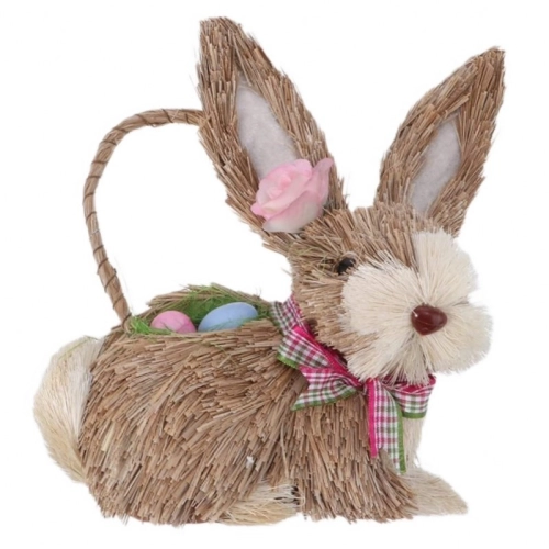 Slamený veľkonočný zajačik s vajíčkami - košík na zavesenie 11x14x20 cm 