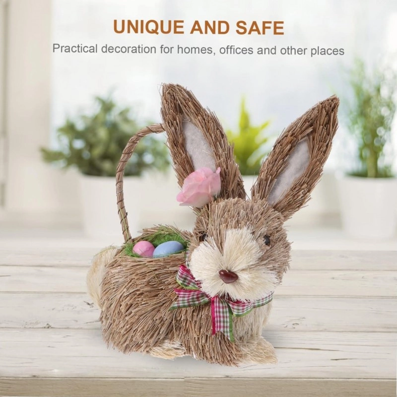 Slaměný velikonoční zajíček s vajíčky - košík na zavěšení 11x14x20 cm
