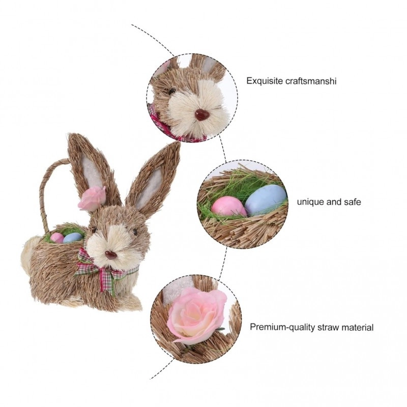 Slaměný velikonoční zajíček s vajíčky - košík na zavěšení 11x14x20 cm