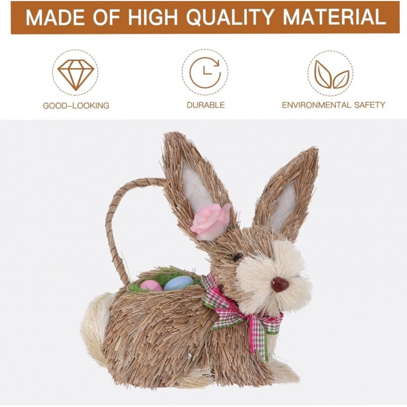 Slaměný velikonoční zajíček s vajíčky - košík na zavěšení 11x14x20 cm