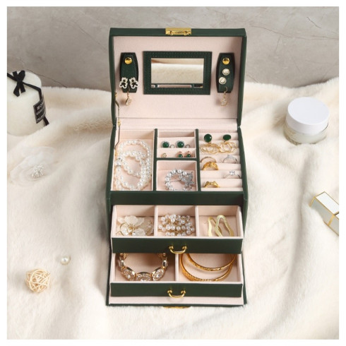 Šperkovnica - organizér na hodinky a šperky - zelená