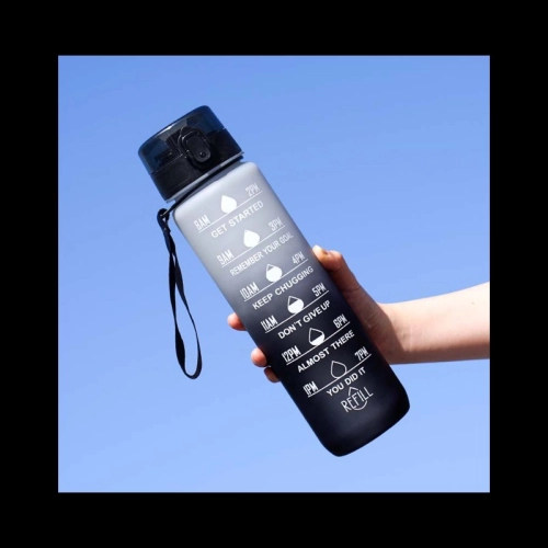 Športová fľaša na vodu s denným časovým plánovačom 1L - čierna