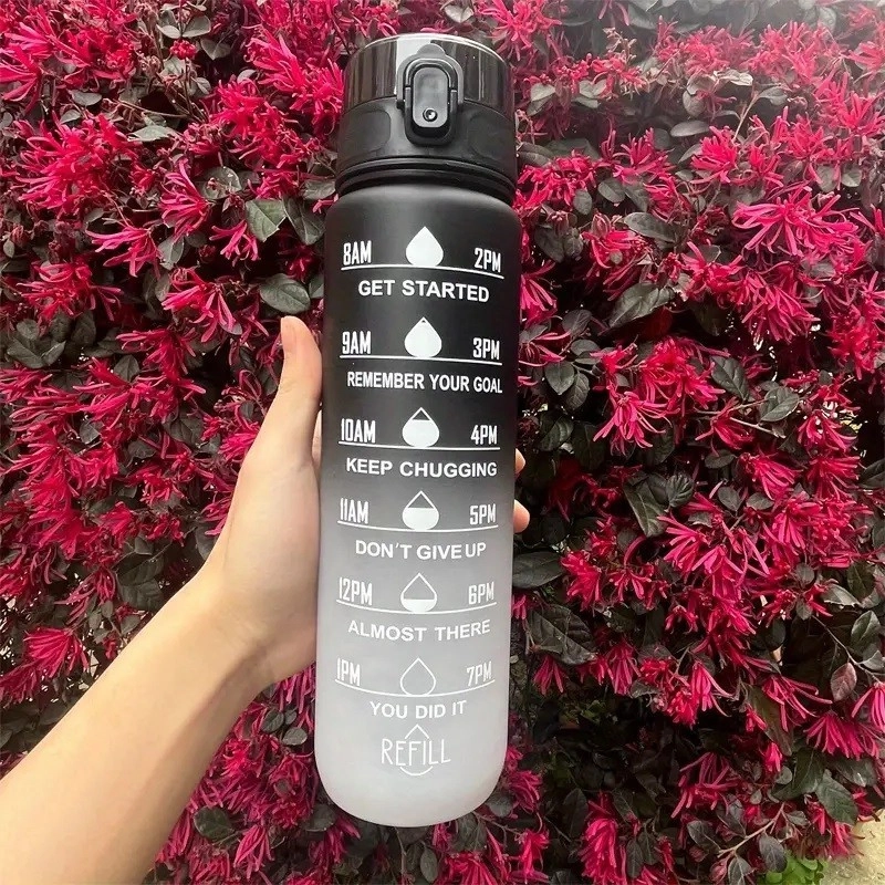 Športová fľaša na vodu s denným časovým plánovačom 1L - čierna