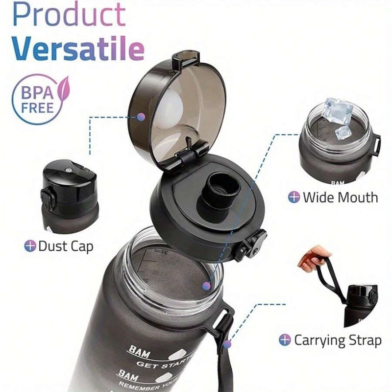 Športová fľaša na vodu s denným časovým plánovačom 1L - čierna