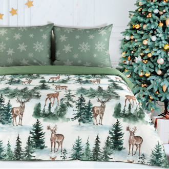 Súprava vianočných obliečok zdobená zimným motívom lesa z bavlny renforcé 140x200 cm