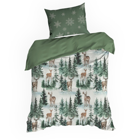 Sada vánočního povlečení zdobená zimním motivem lesa z bavlny renforcé 140x200 cm