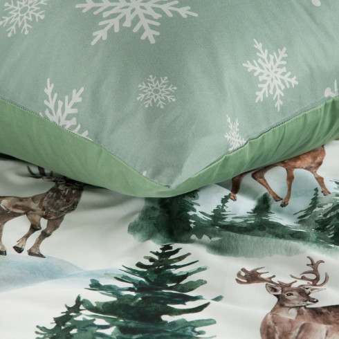 Sada vánočního povlečení zdobená zimním motivem lesa z bavlny renforcé 140x200 cm