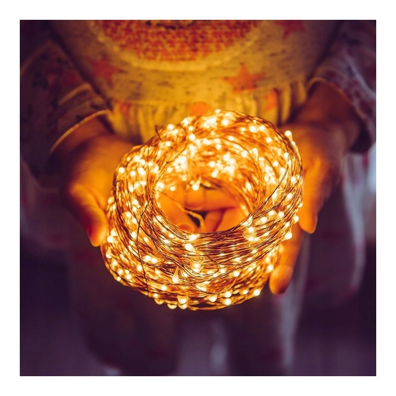 Svetelná reťaz 100 LED USB, teplá biela, 10 m