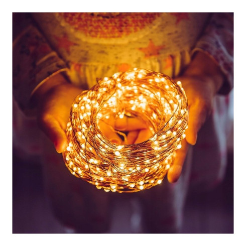 Svetelná reťaz 100 LED USB, teplá biela, 10 m